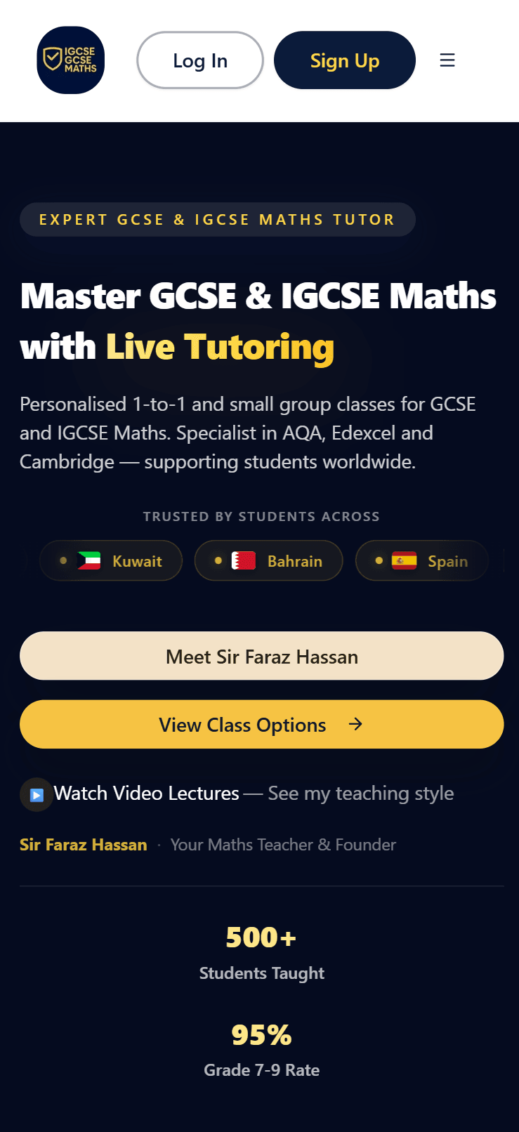 IGCSE GCSE Maths homepage on mobile